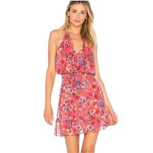 Parker Serenity 100% Silk Cocktail Party Mini Dress Floral Coral Size Small S